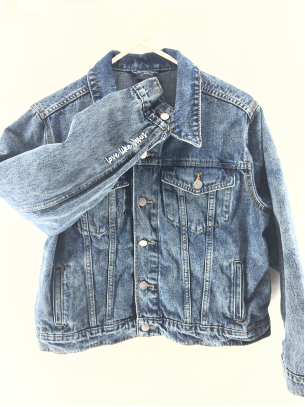 LOVE IN FAITH Vintage Washed Denim JEAN Jacket CHRISTIAN WOMENS L